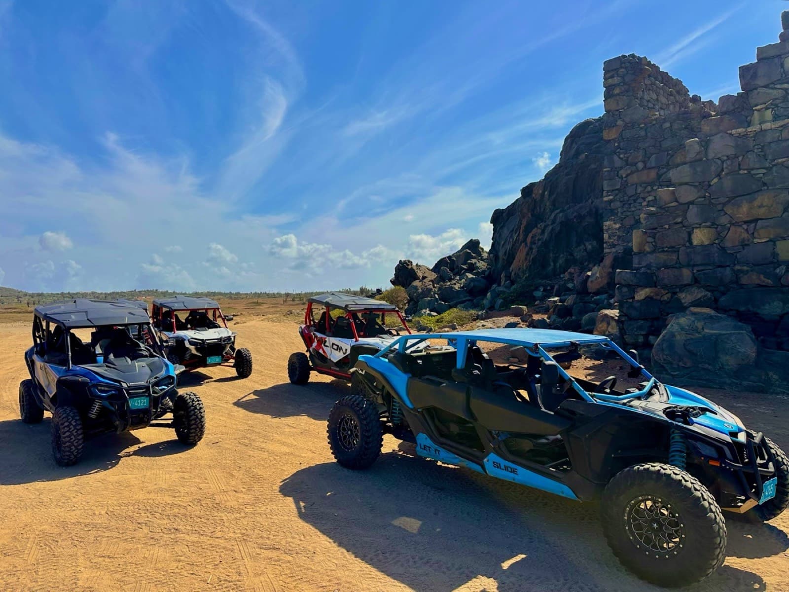 UTVs at the Bushiribana gold mill ruins