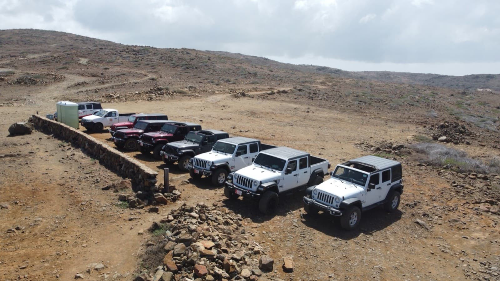 The Real Deal Jeep fleet lined up in the desert